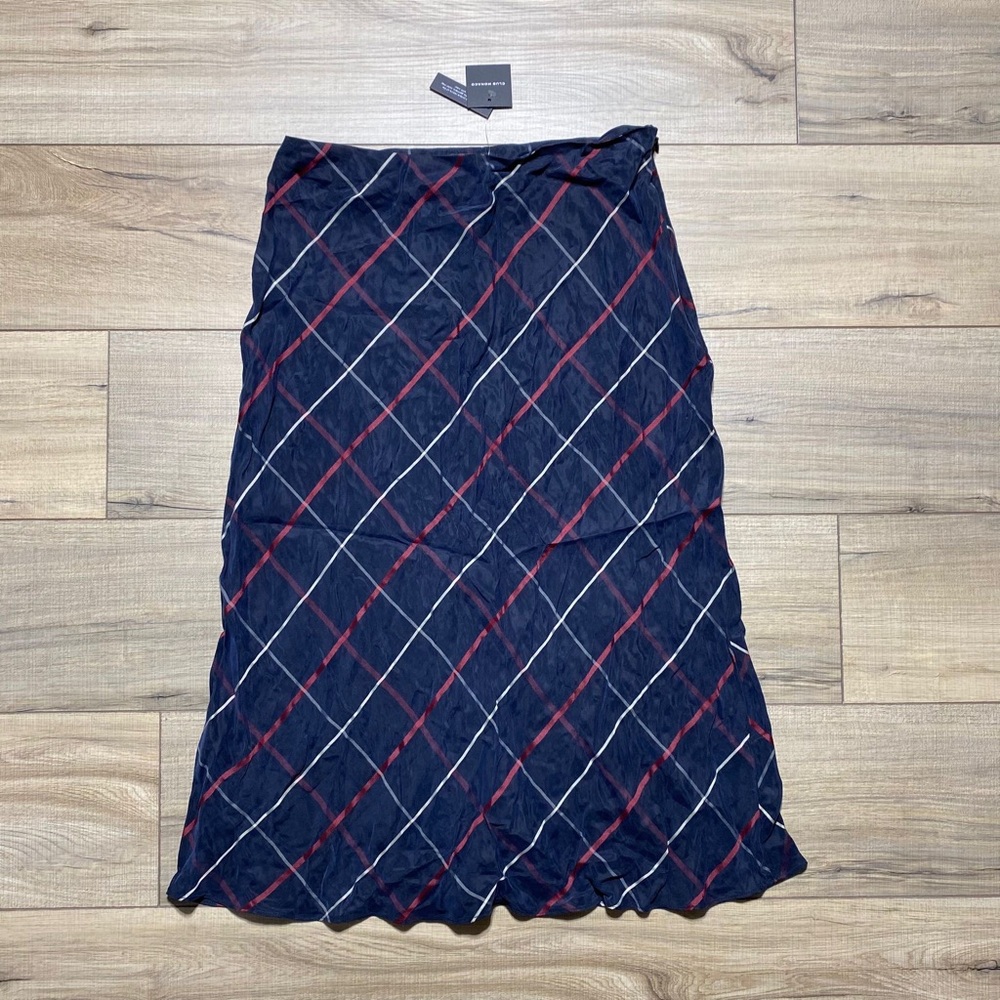 Club Monaco Women's Plaid Bias Skirt Size 8 Navy Blue Red‎ Cream